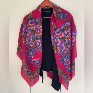 Vintage Challis Pink Floral Scarf